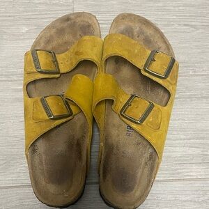 Birkenstock Yellow Sandals with Silver Buckles